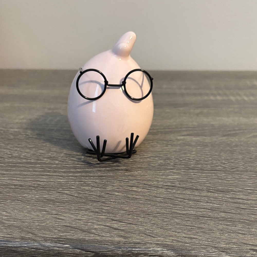 Pink Ceramic Bird Figurine with Glasses